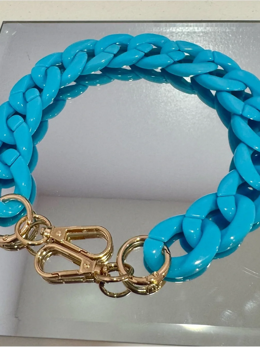 New Slim Robin Egg Blue 18 inch Bag Chain Gold Hardware